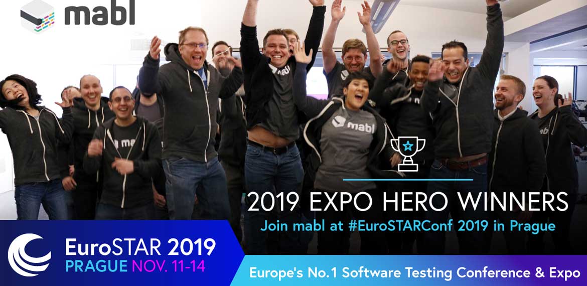 members from the mabl team celebrating winning the EuroSTAR 2019 expo hero award