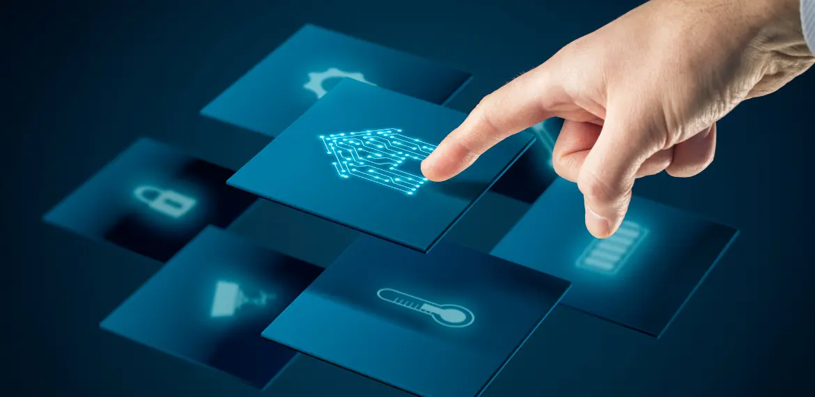 hand pointing to digital interface with cubes
